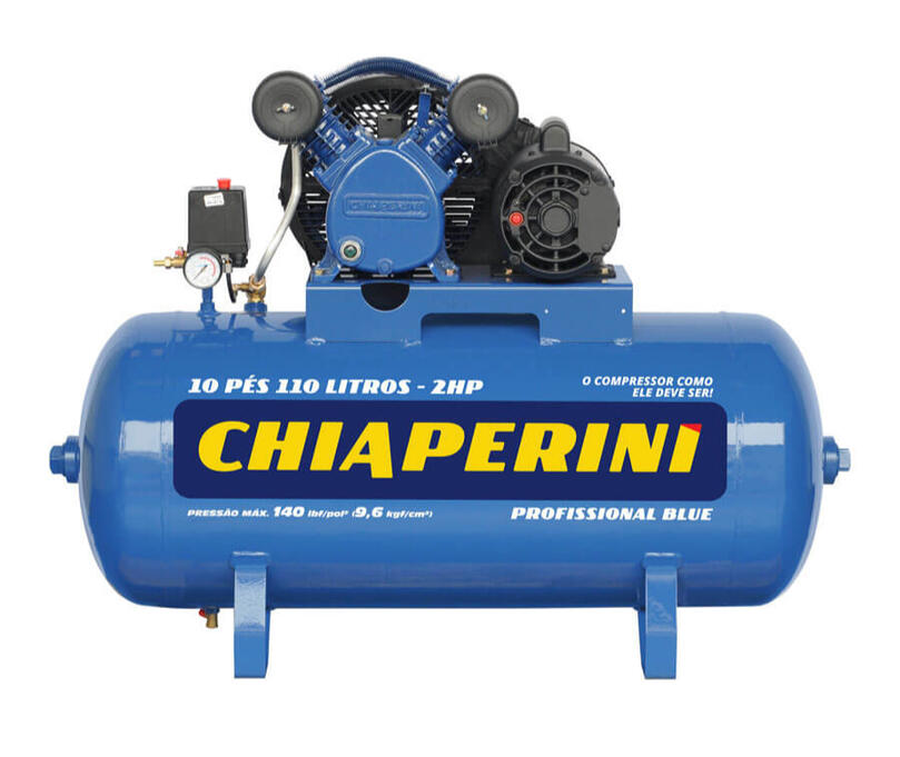 Compressor de mídia pressionada ( 140lbf / pol ² ) com sistema de ópera em V, em que garante maior vida útil até o valor do trabalho em diversas aplicações de água e média exigência.